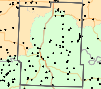 Ecological drainage unit locality map for Benton County, Missouri