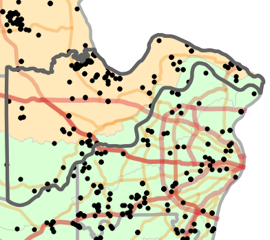 Ecological drainage unit locality map for Saint Charles County, Missouri