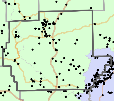 Ecological drainage unit locality map for Wayne County, Missouri