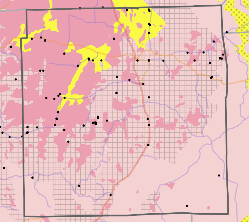 Geology locality map for Madison County, Missouri