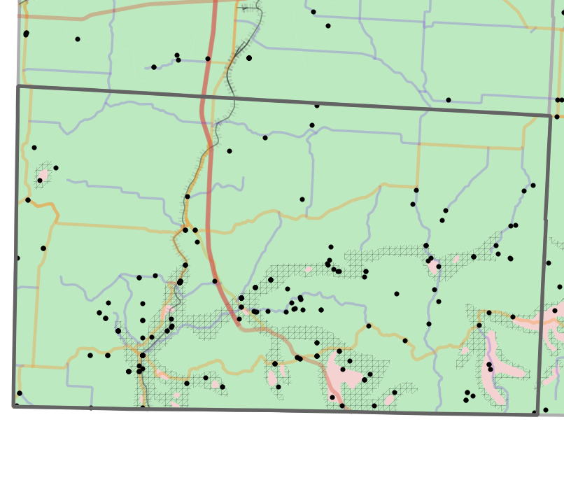 Geology locality map for McDonald County, Missouri