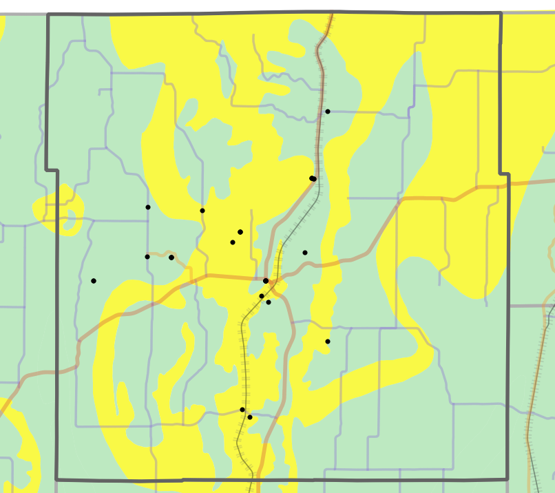 Geology locality map for Mercer County, Missouri