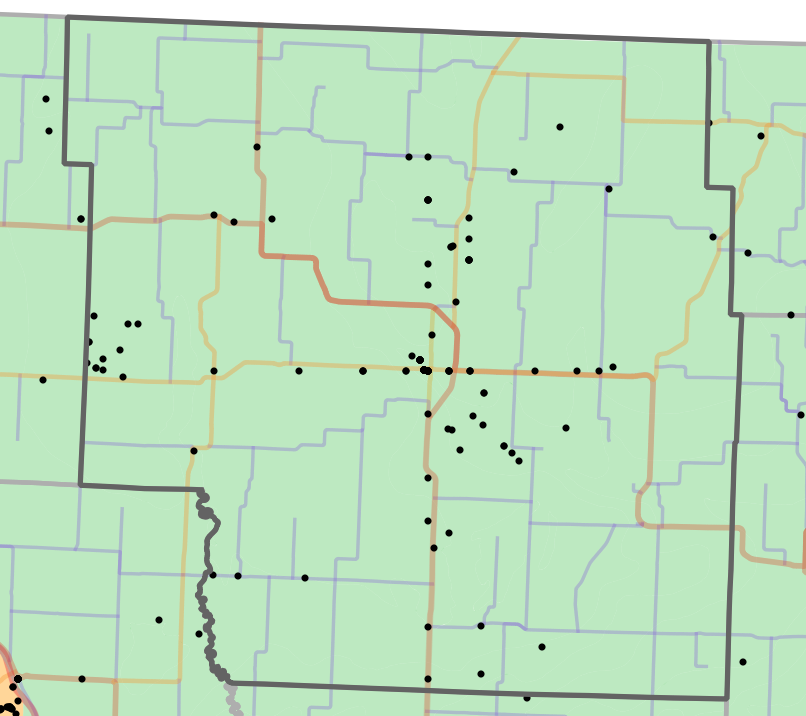 Geology locality map for Nodaway County, Missouri