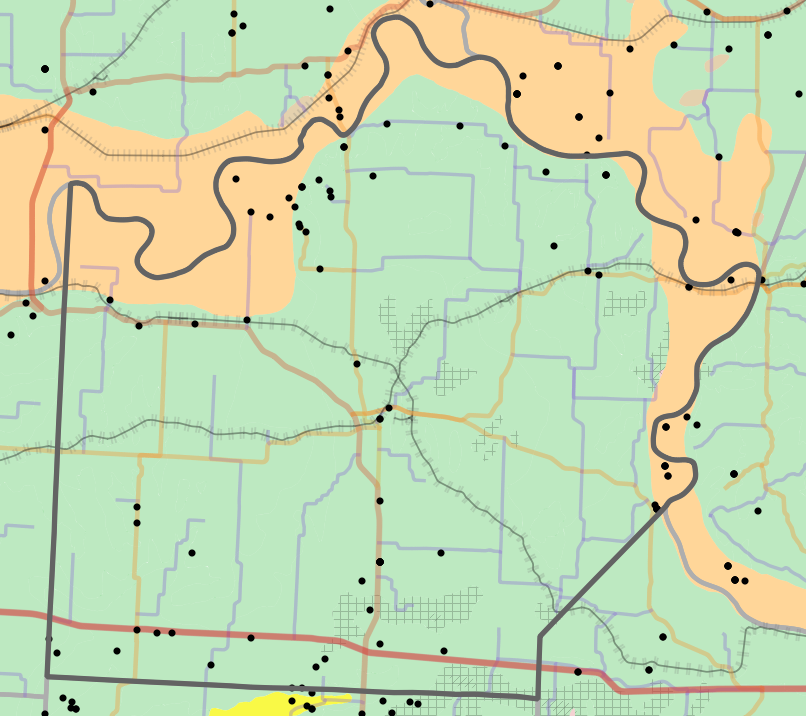 Geology locality map for Saline County, Missouri