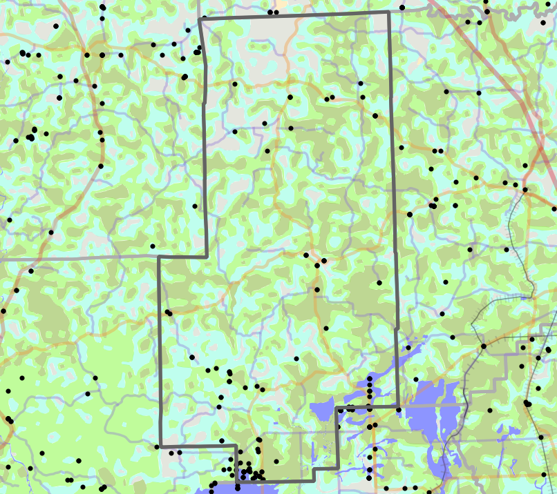 Historical vegetation map for Bollinger County, Missouri