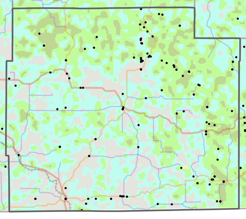 Historical vegetation map for Oregon County, Missouri