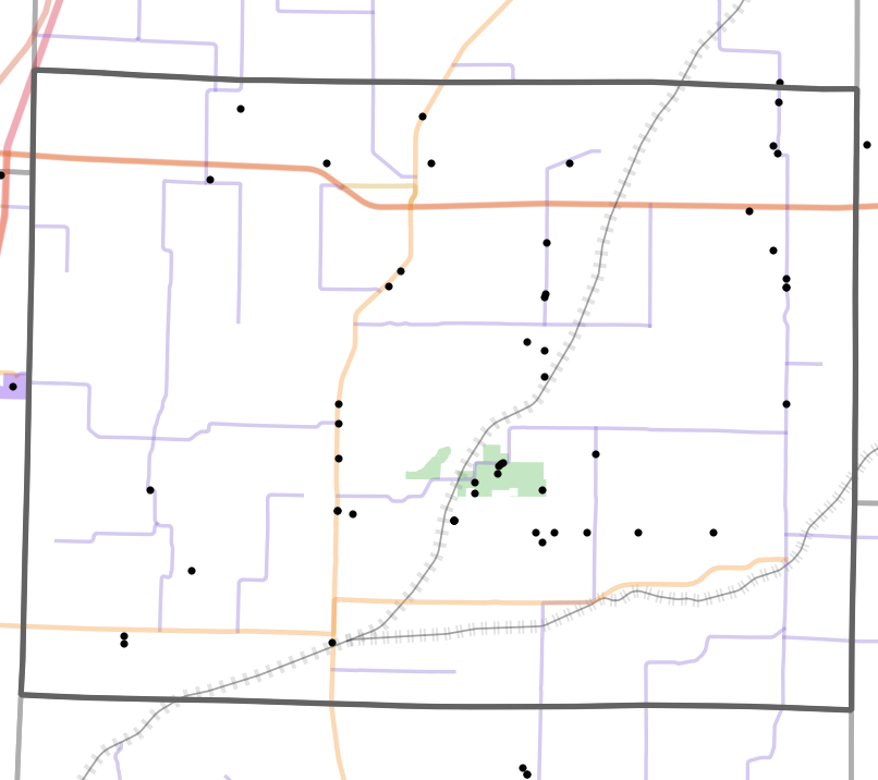 Landmark locality map for Caldwell County, Missouri