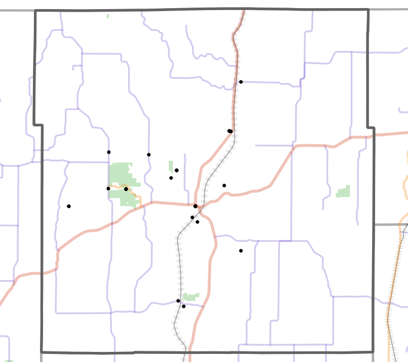 Landmark locality map for Mercer County, Missouri