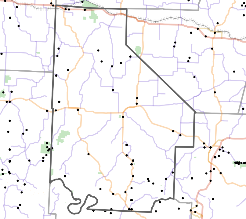 Landmark locality map for Morgan County, Missouri