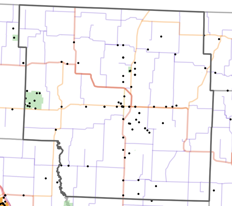 Landmark locality map for Nodaway County, Missouri