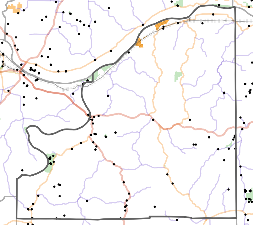 Landmark locality map for Osage County, Missouri