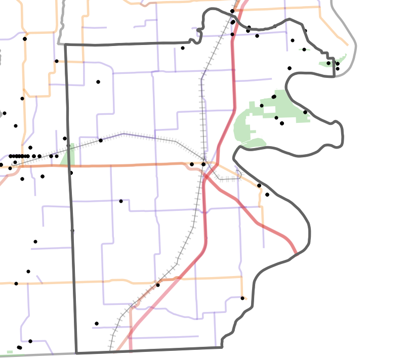 Landmark locality map for Pemiscot County, Missouri
