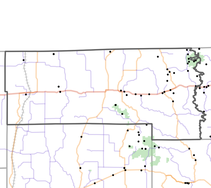 Landmark locality map for Putnam County, Missouri