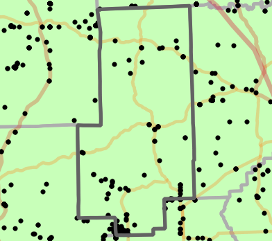 Level I Ecoregion locality map for Bollinger County, Missouri