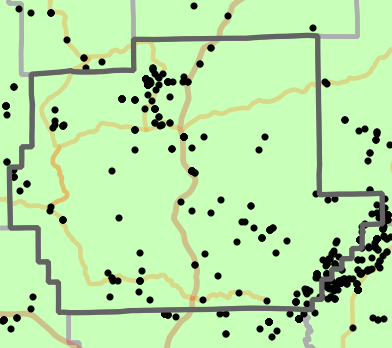 Level I Ecoregion locality map for Wayne County, Missouri