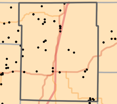 Level II Ecoregion locality map for Harrison County, Missouri