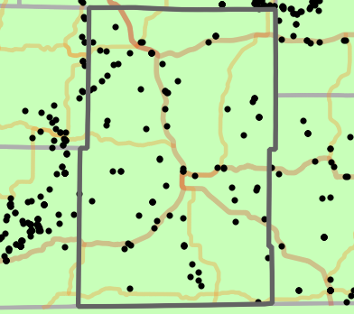 Level II Ecoregion locality map for Howell County, Missouri