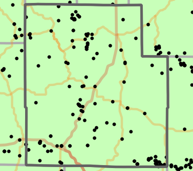 Level II Ecoregion locality map for Texas County, Missouri