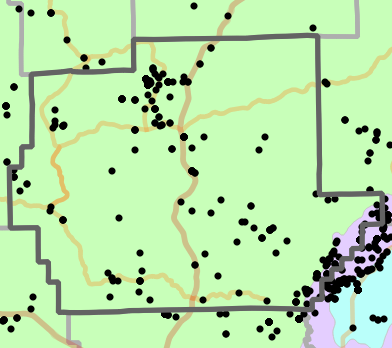 Level II Ecoregion locality map for Wayne County, Missouri