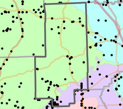 Level III Ecoregion locality map for Bollinger County, Missouri