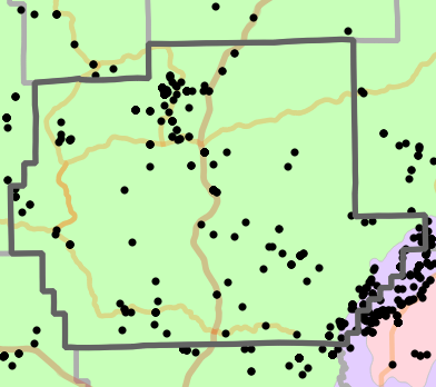 Level III Ecoregion locality map for Wayne County, Missouri