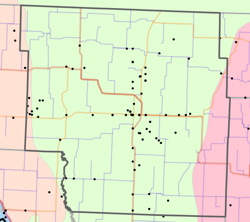 Level IV Ecoregion locality map for Nodaway County, Missouri