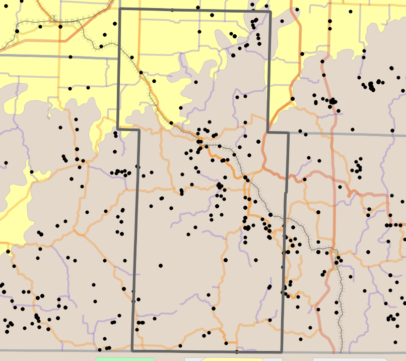 Level IV Ecoregion locality map for Stone County, Missouri