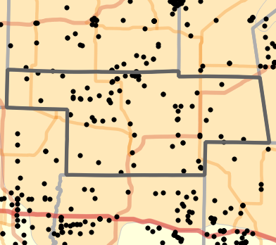 Natural divisions and sections locality map for Audrain County, Missouri