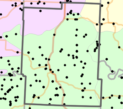 Natural divisions and sections locality map for Benton County, Missouri