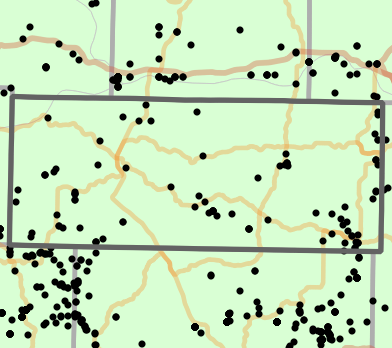 Natural divisions and sections locality map for Douglas County, Missouri