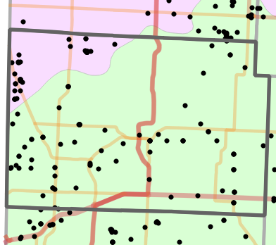 Natural divisions and sections locality map for Jasper County, Missouri