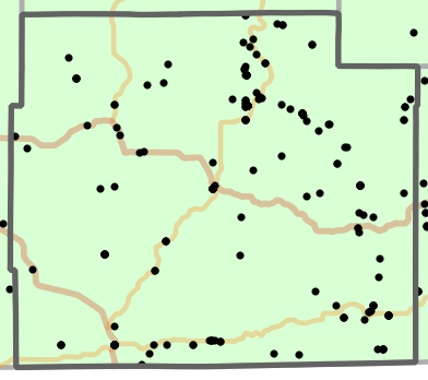 Natural divisions and sections locality map for Oregon County, Missouri