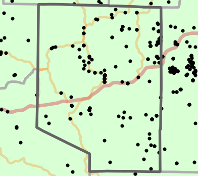 Natural divisions and sections locality map for Pulaski County, Missouri