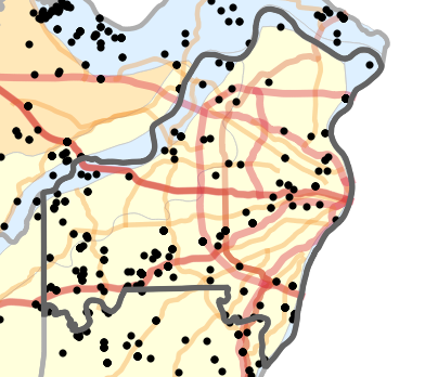 Natural divisions and sections locality map for Saint Louis County, Missouri