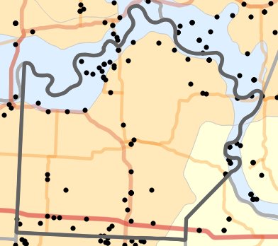 Natural divisions and sections locality map for Saline County, Missouri