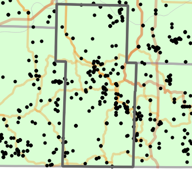 Natural divisions and sections locality map for Stone County, Missouri