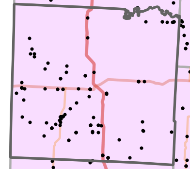 Natural divisions and sections locality map for Vernon County, Missouri