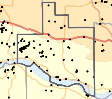 Natural divisions and sections locality map for Warren County, Missouri