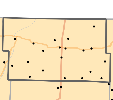 Natural divisions and sections locality map for Worth County, Missouri