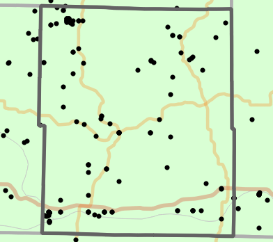 Natural divisions and sections locality map for Wright County, Missouri