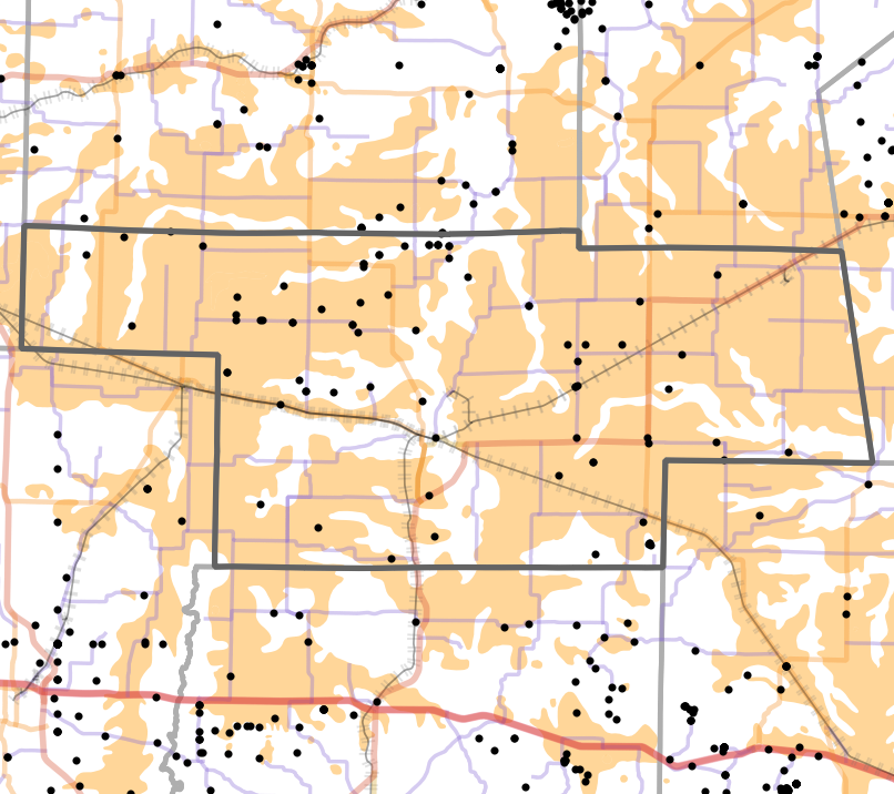 Presettlement prairie locality map for Audrain County, Missouri