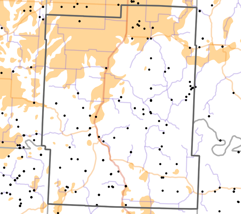 Presettlement prairie locality map for Benton County, Missouri