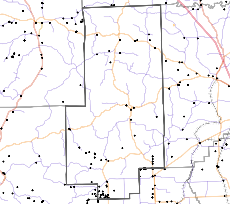 Presettlement prairie locality map for Bollinger County, Missouri