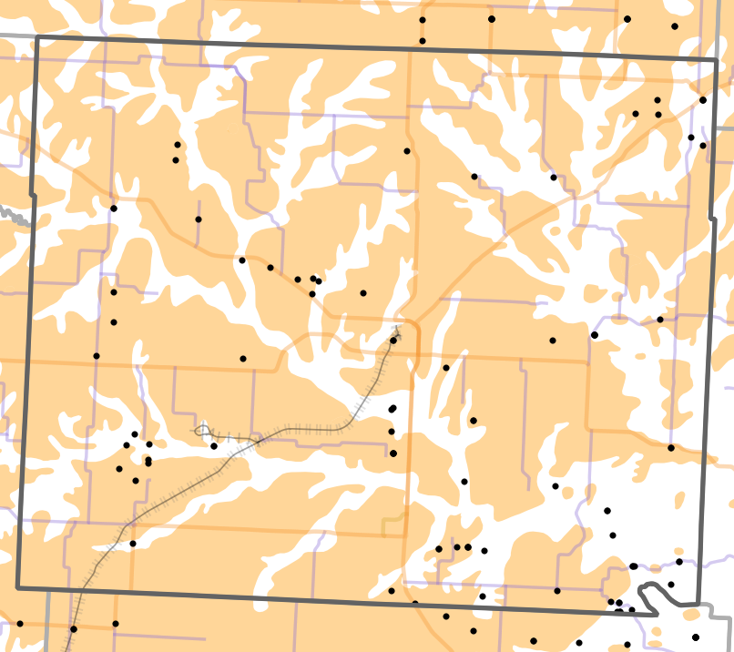 Presettlement prairie locality map for Henry County, Missouri