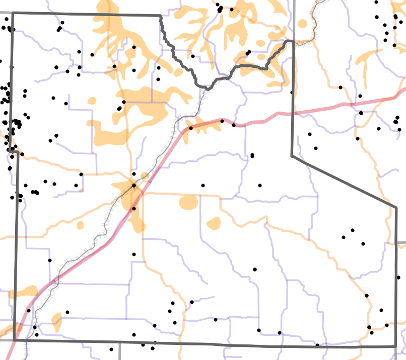 Presettlement prairie locality map for Laclede County, Missouri