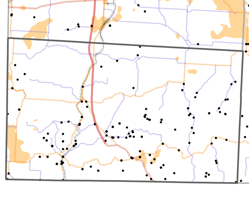 Presettlement prairie locality map for McDonald County, Missouri