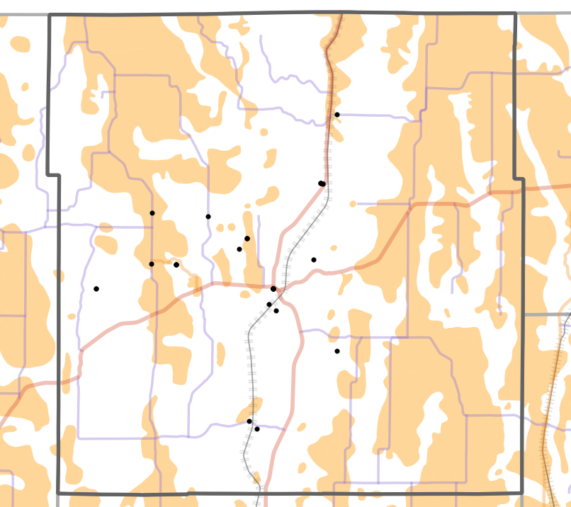 Presettlement prairie locality map for Mercer County, Missouri