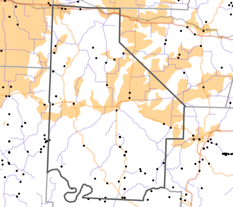 Presettlement prairie locality map for Morgan County, Missouri