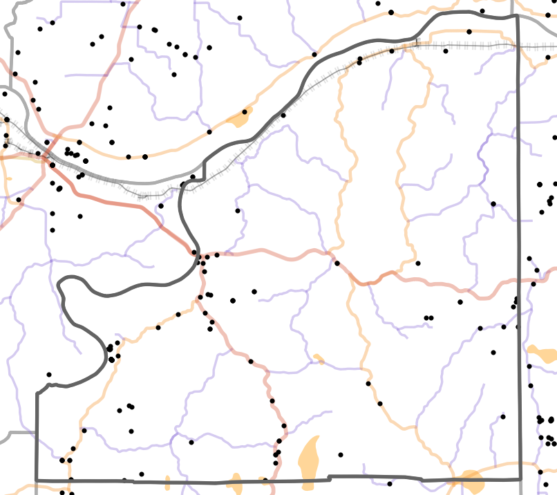 Presettlement prairie locality map for Osage County, Missouri