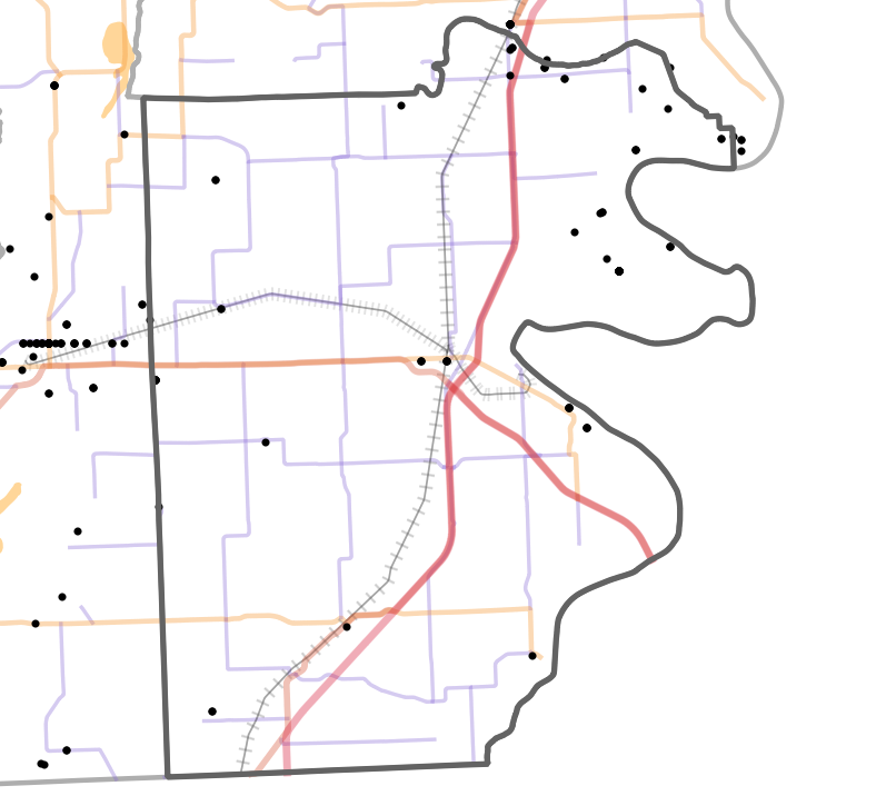 Presettlement prairie locality map for Pemiscot County, Missouri